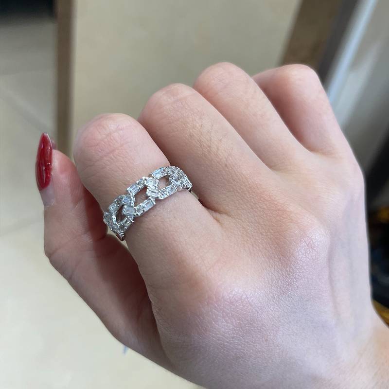 Cuban Chain排戒S925银镀白金Women's Ring定制选款副石Moissanite1.62ct